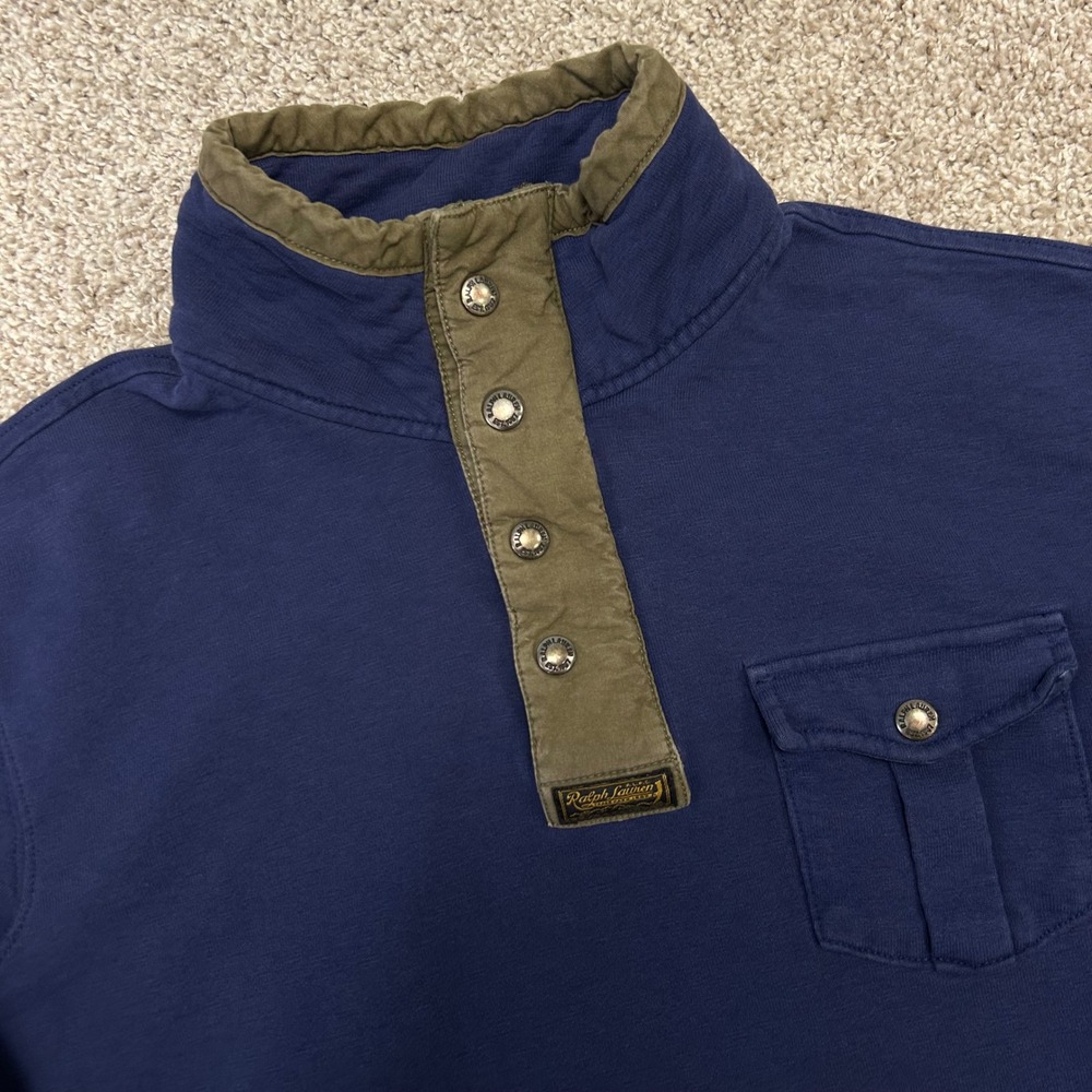 Vintage Polo Ralph Lauren 1/4 Snap Zip Pullover Men Size Large Blue Green Preppy